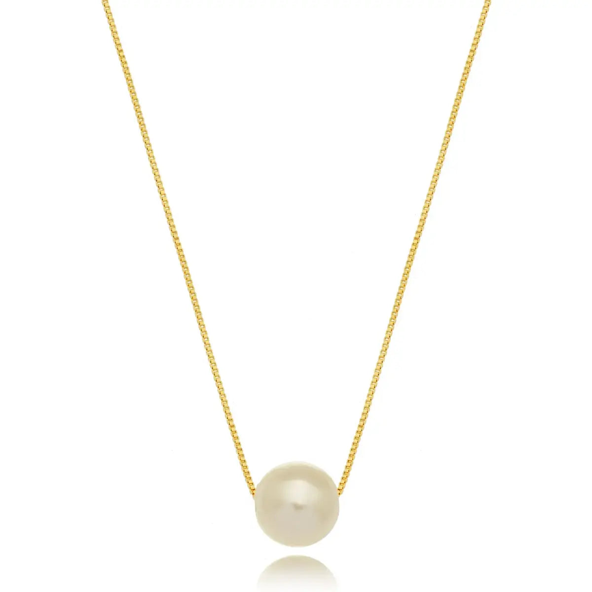 Colar Pérola Solitária Estilo Clássico Banhado em Ouro 18K