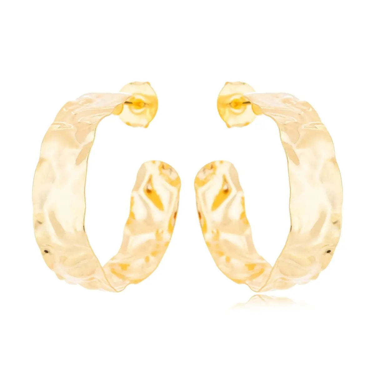 Brinco Argola Martelada Moderno Pequeno Banhado em Ouro 18K