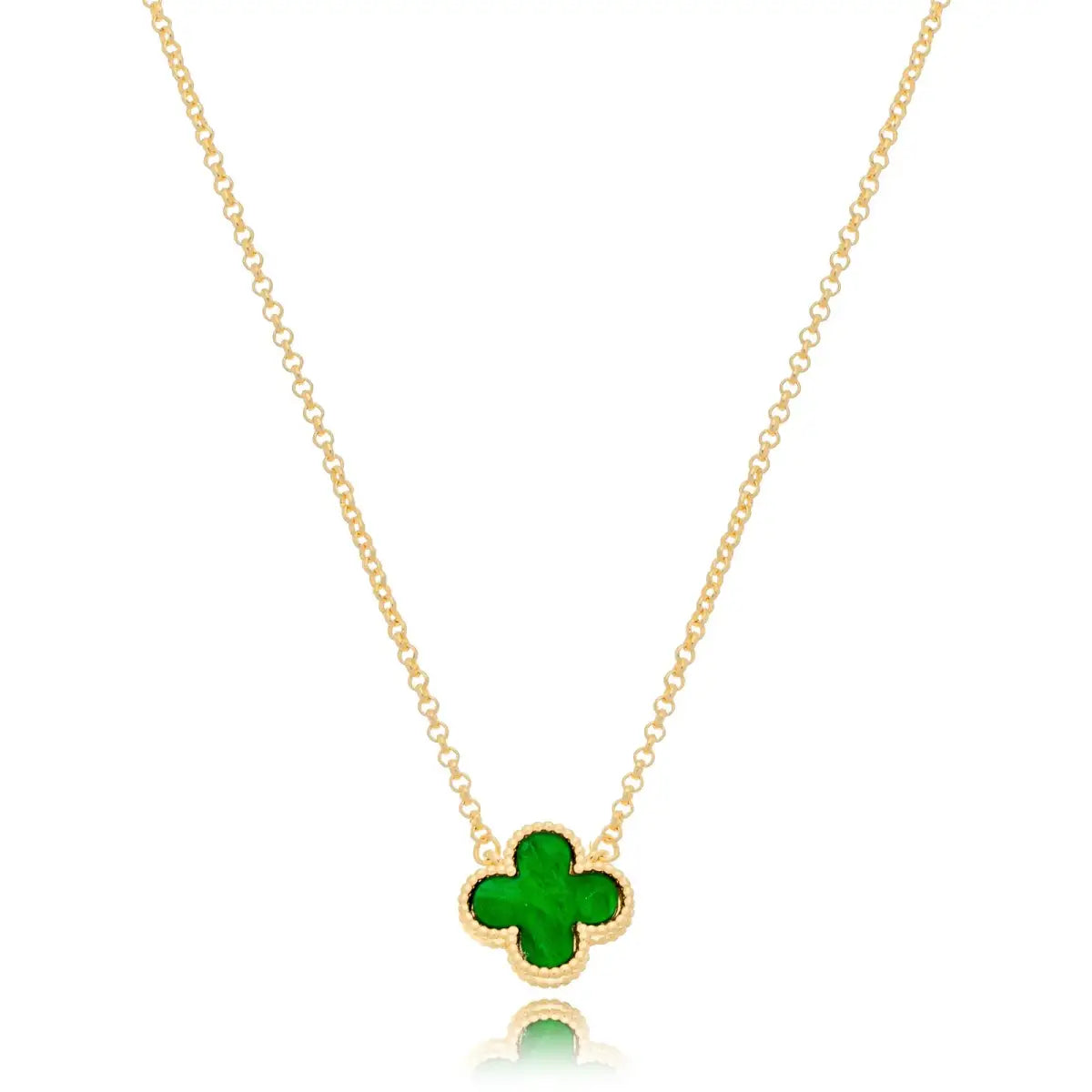 Colar Trevo de Quatro Folhas Verde Banhado em Ouro 18K
