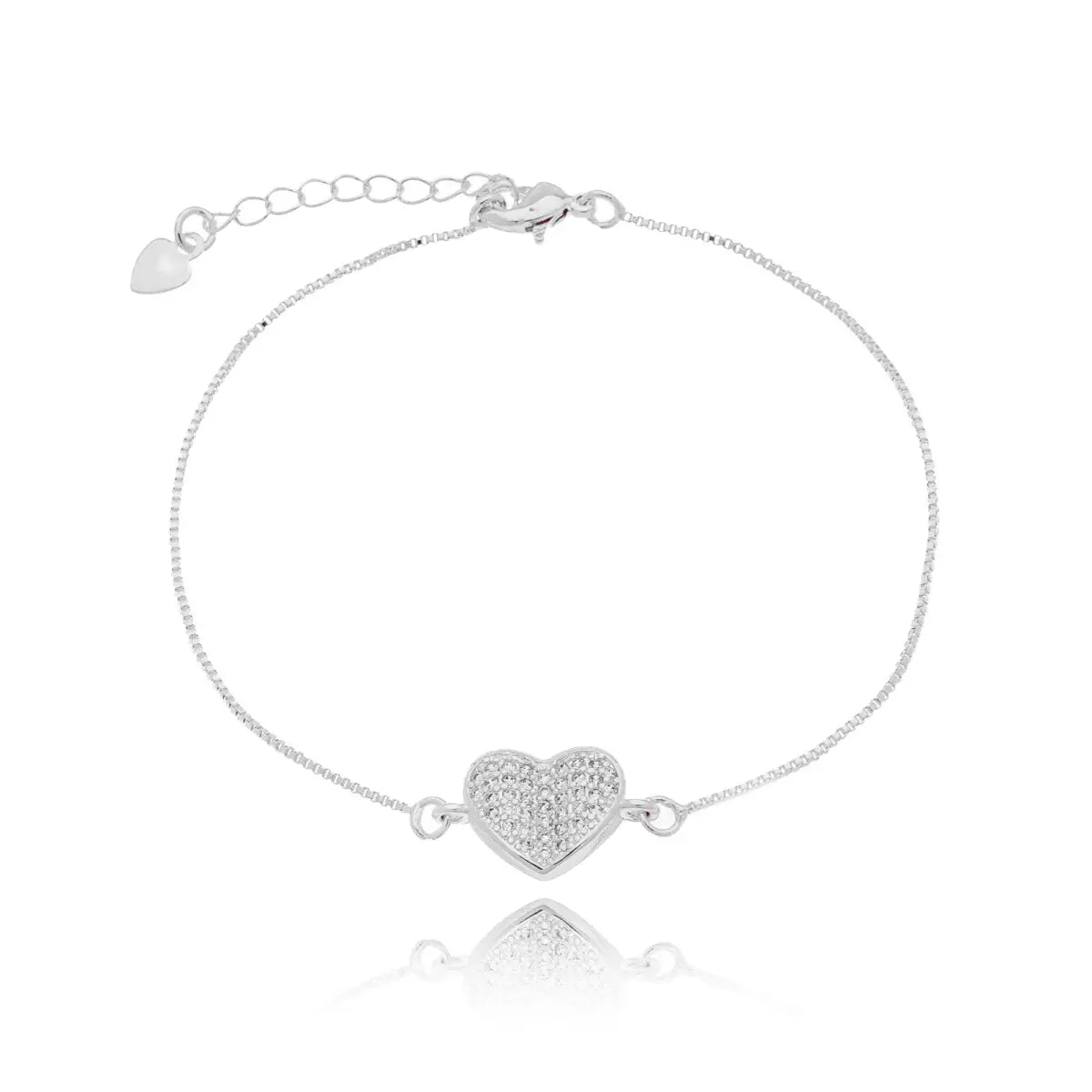 Pulseira Coração com Zircônias Cravejado em Prata 925