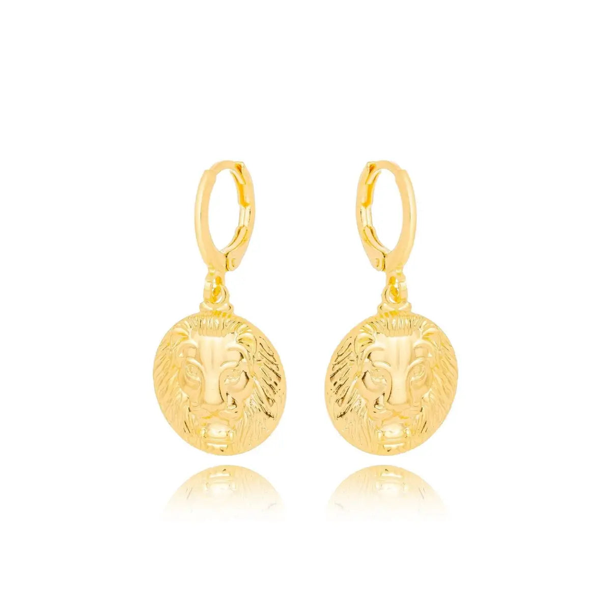 Brinco Argolinha Leão Médio com Fecho Banhado a Ouro 18K
