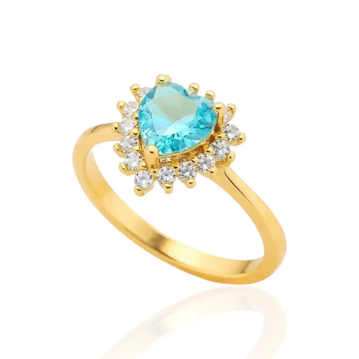 Anel Coração com Pedra Azul de Zircônia Banhado a Ouro 18K