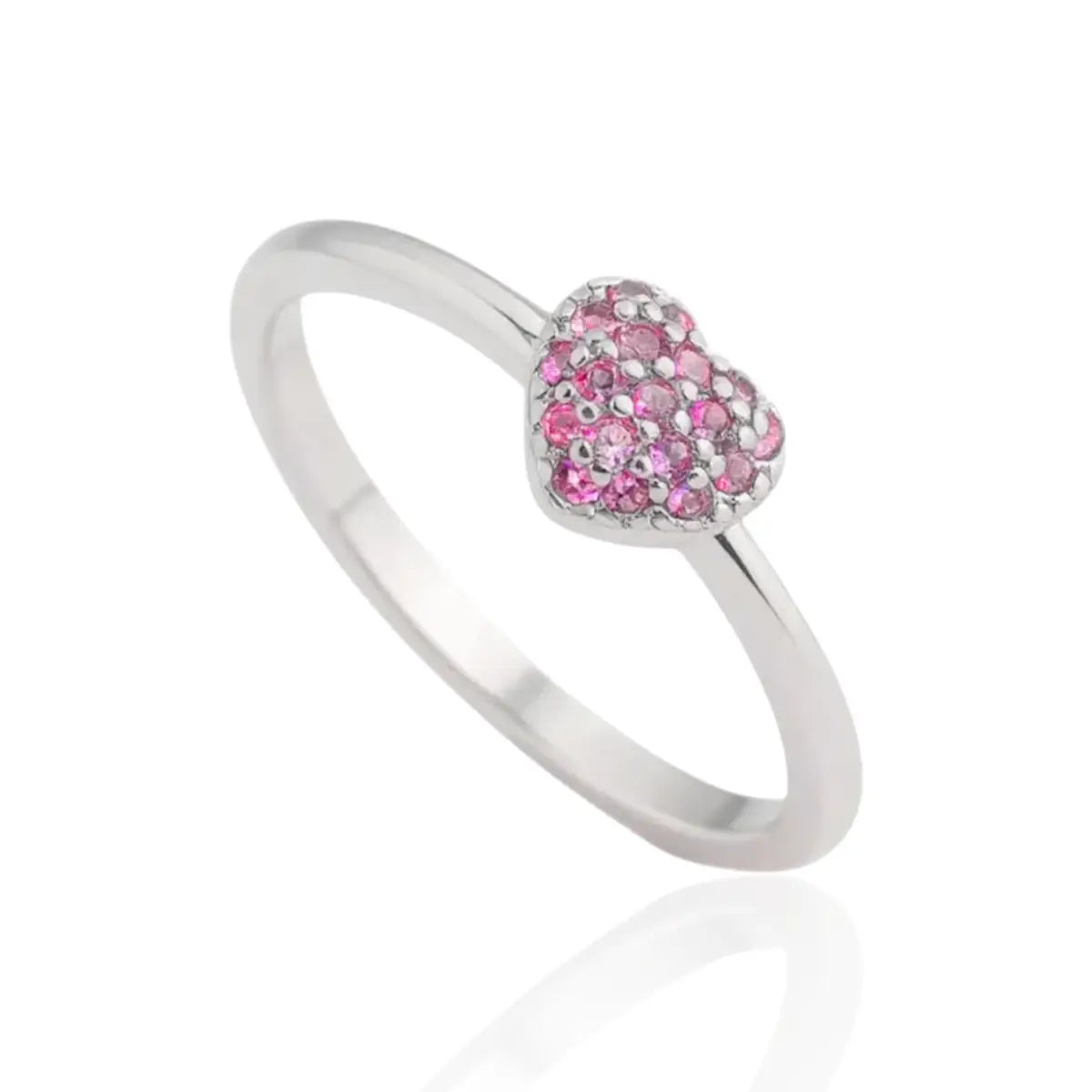 Anel Coração Cravejado Micro Zircônias Cor Rubi em Prata 925