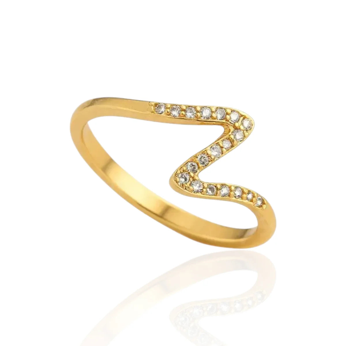 Anel Fino Ziguezague Pedras de Zircônia Banhado a Ouro 18K