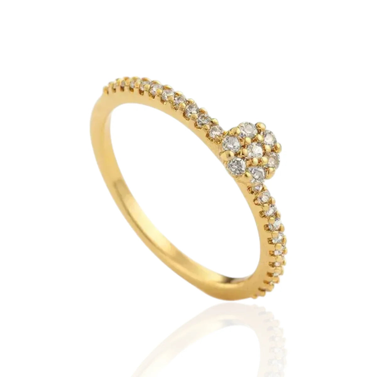 Anel Flor de Zircônias com Aro Cravejado Banhado a Ouro 18K