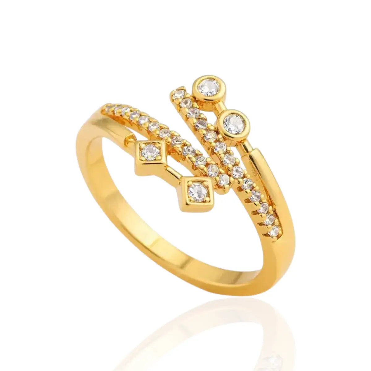 Anel Geométrico Zircônias Cravejado Cristal Banhado a Ouro 18K