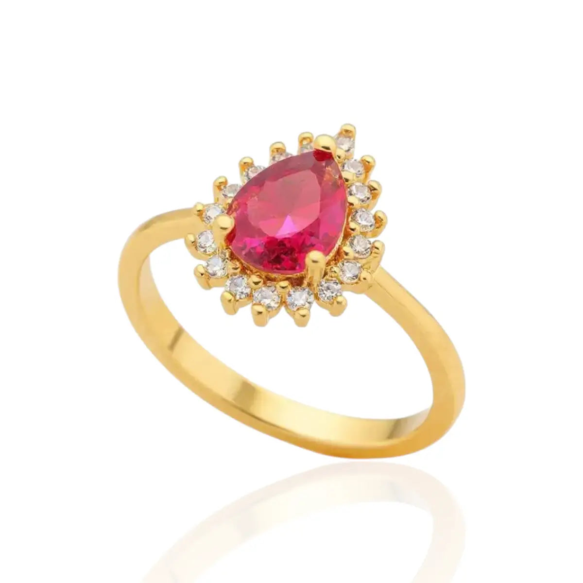 Anel Gota Rosa Cravejado Zircônias Banhado a Ouro 18K