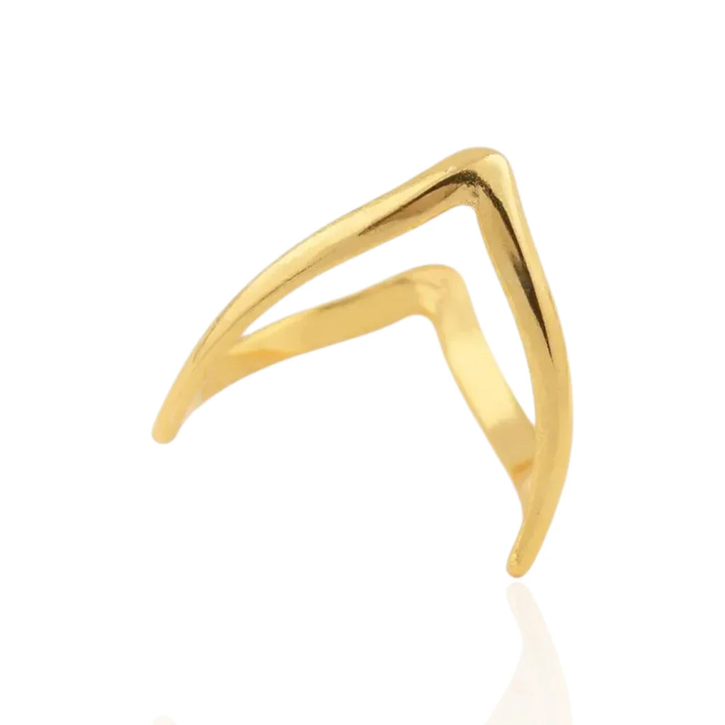 Anel Liso Chevron Minimalista Moderno Banhado a Ouro 18K