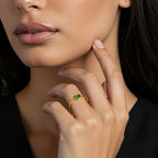 Anel Pedra Redonda Cor Verde Esmeralda Banhado a Ouro 18K