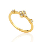 Anel Trevo de Quatro Folhas Duas Zircônias Banhado a Ouro 18K