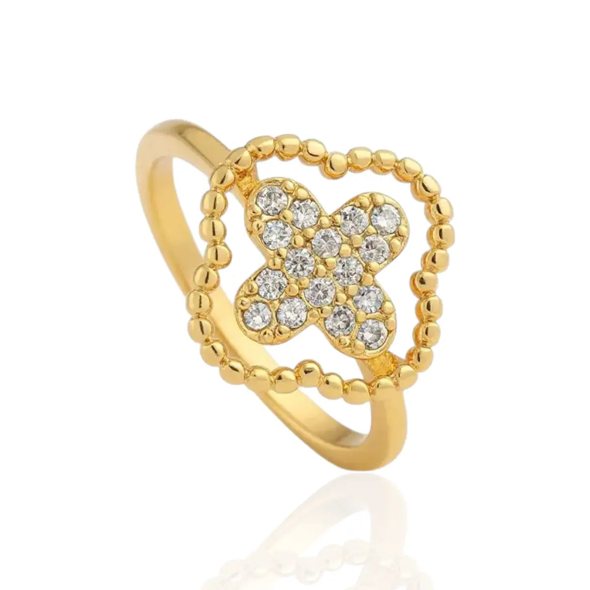 Anel Trevo Vazado Cravejado Zircônias Banhado a Ouro 18K