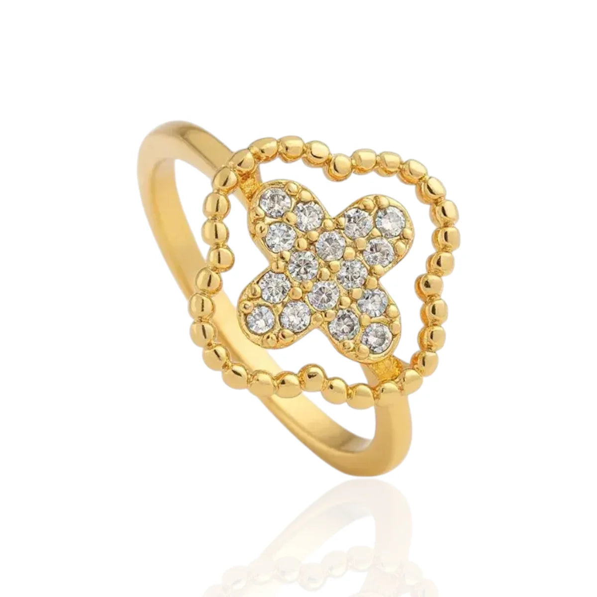 Anel Trevo Vazado Cravejado Zircônias Banhado a Ouro 18K