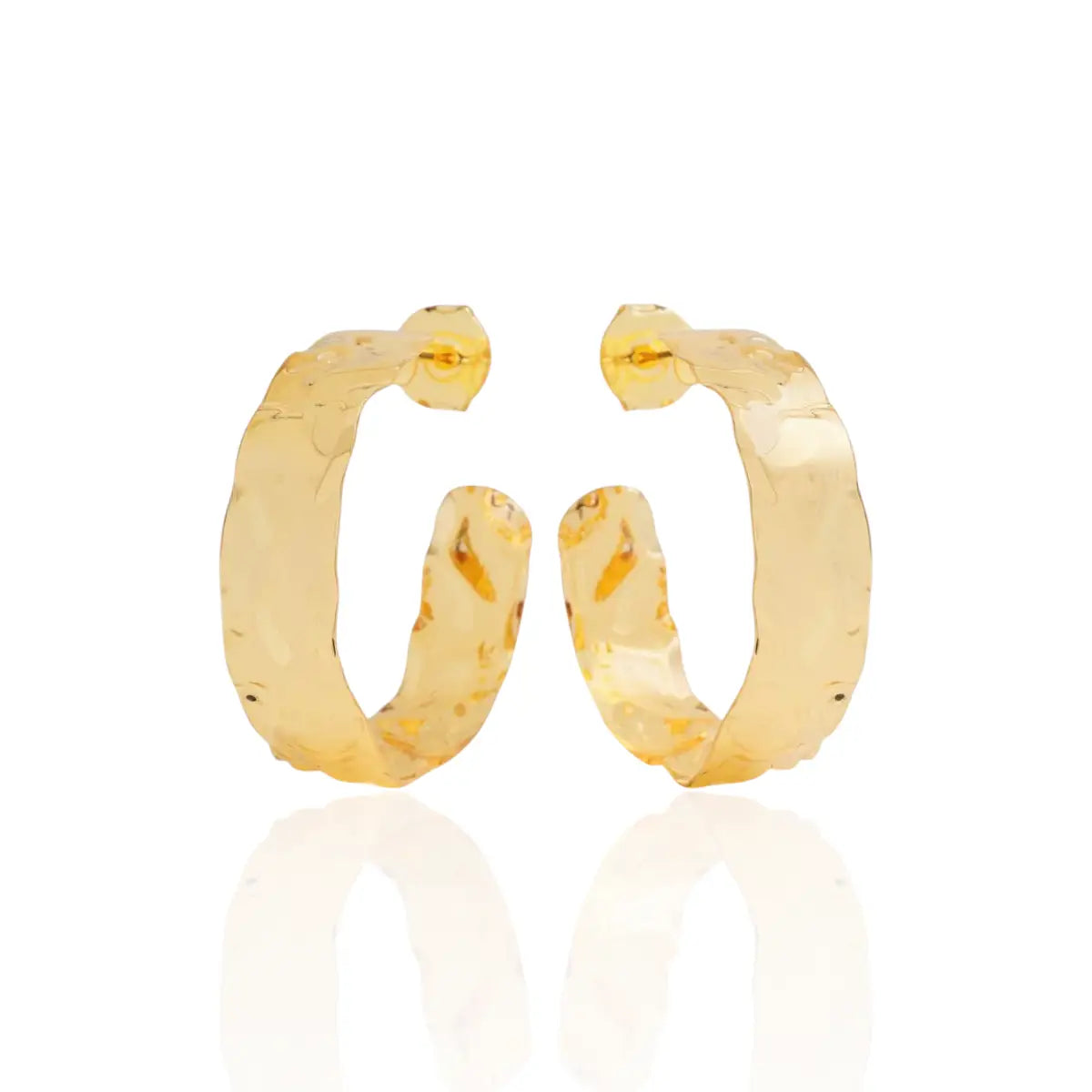 Brinco Argola Martelada Moderno Pequeno Banhado a Ouro 18K