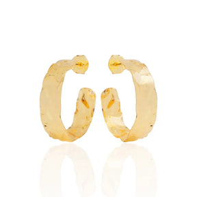 Brinco Argola Martelada Moderno Pequeno Banhado a Ouro 18K