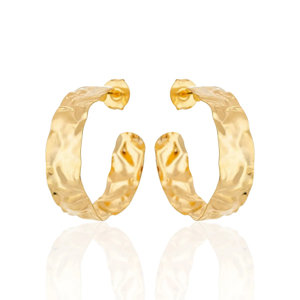 Brinco Argola Martelada Moderno Pequeno Banhado a Ouro 18K