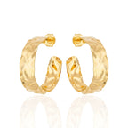 Brinco Argola Martelada Moderno Pequeno Banhado a Ouro 18K