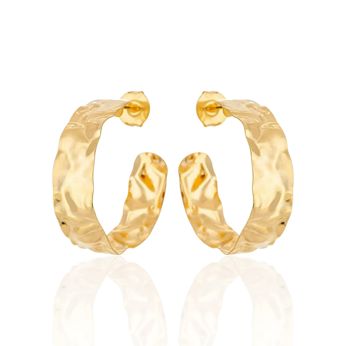 Brinco Argola Martelada Moderno Pequeno Banhado a Ouro 18K