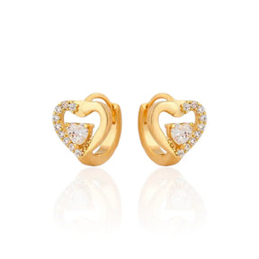 Brinco Argolinha Coração com Zircônias Banhado a Ouro 18K