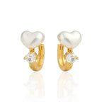 Brinco Argolinha Coração Pérola e Pedra Banhado a Ouro 18K