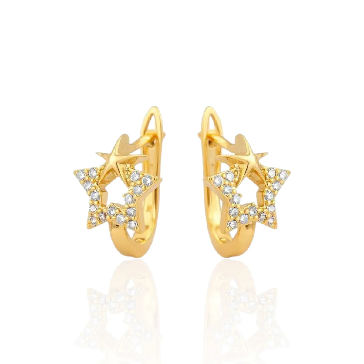 Brinco Argolinha Estrela Dupla Zircônias Banhado a Ouro 18K