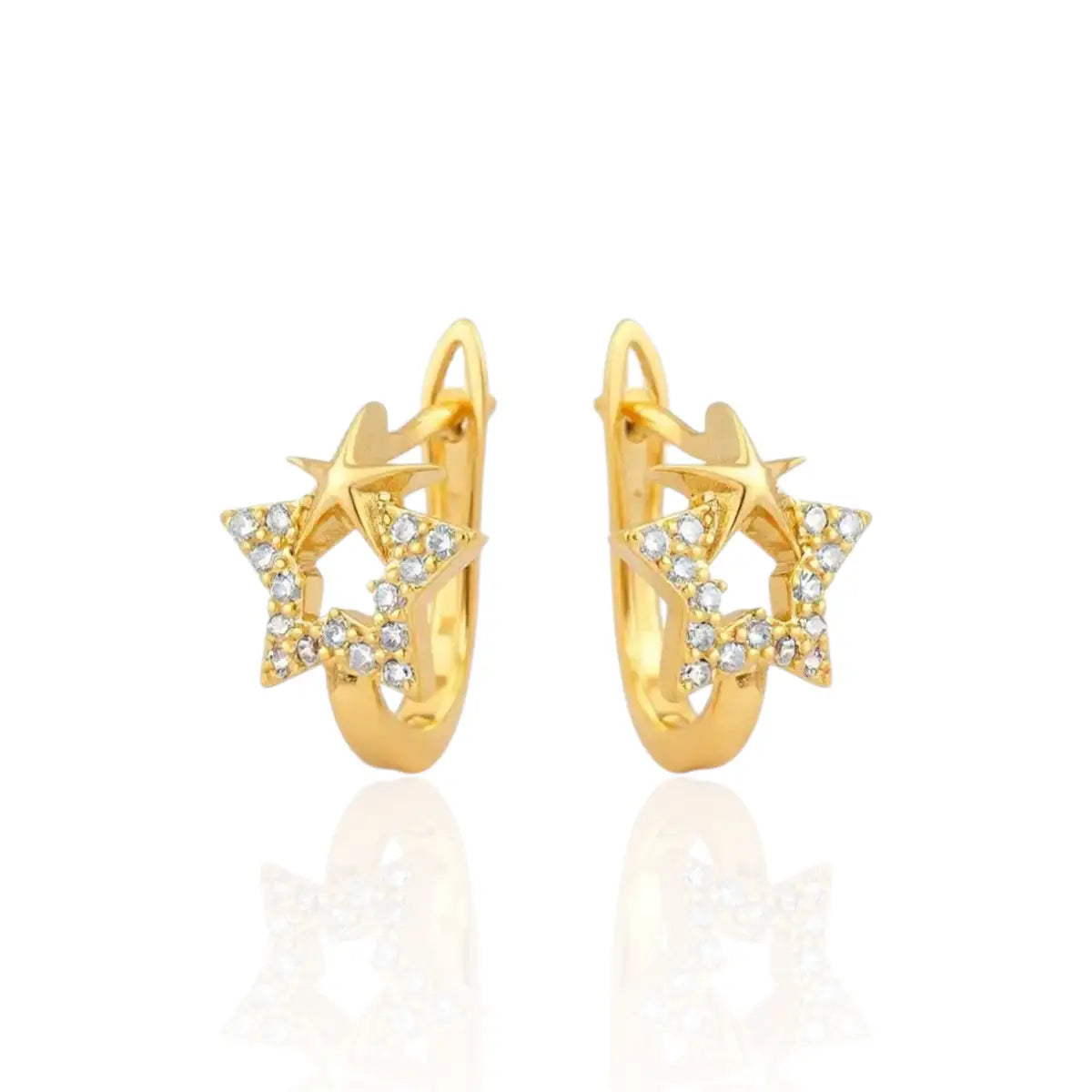 Brinco Argolinha Estrela Dupla Zircônias Banhado a Ouro 18K