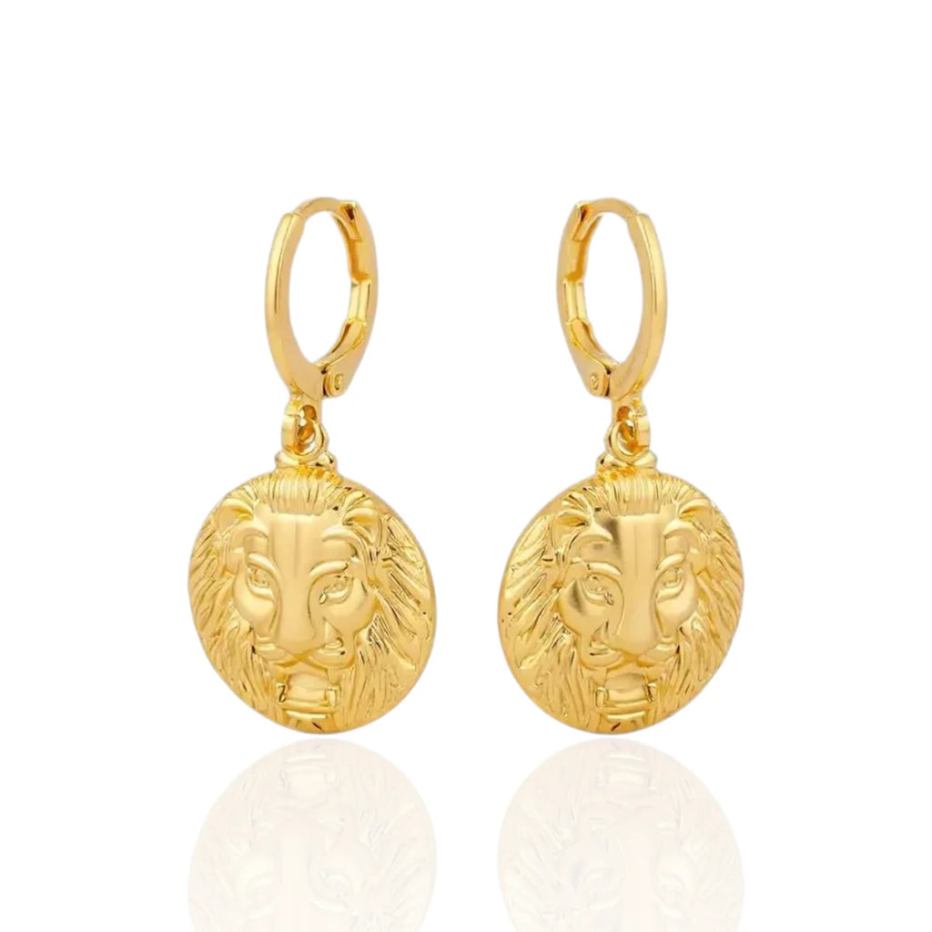 Brinco Argolinha Leão Médio com Fecho Banhado a Ouro 18K