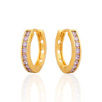 Brinco Argolinha Zircônias Lilás Cravejado Banhado a Ouro 18K