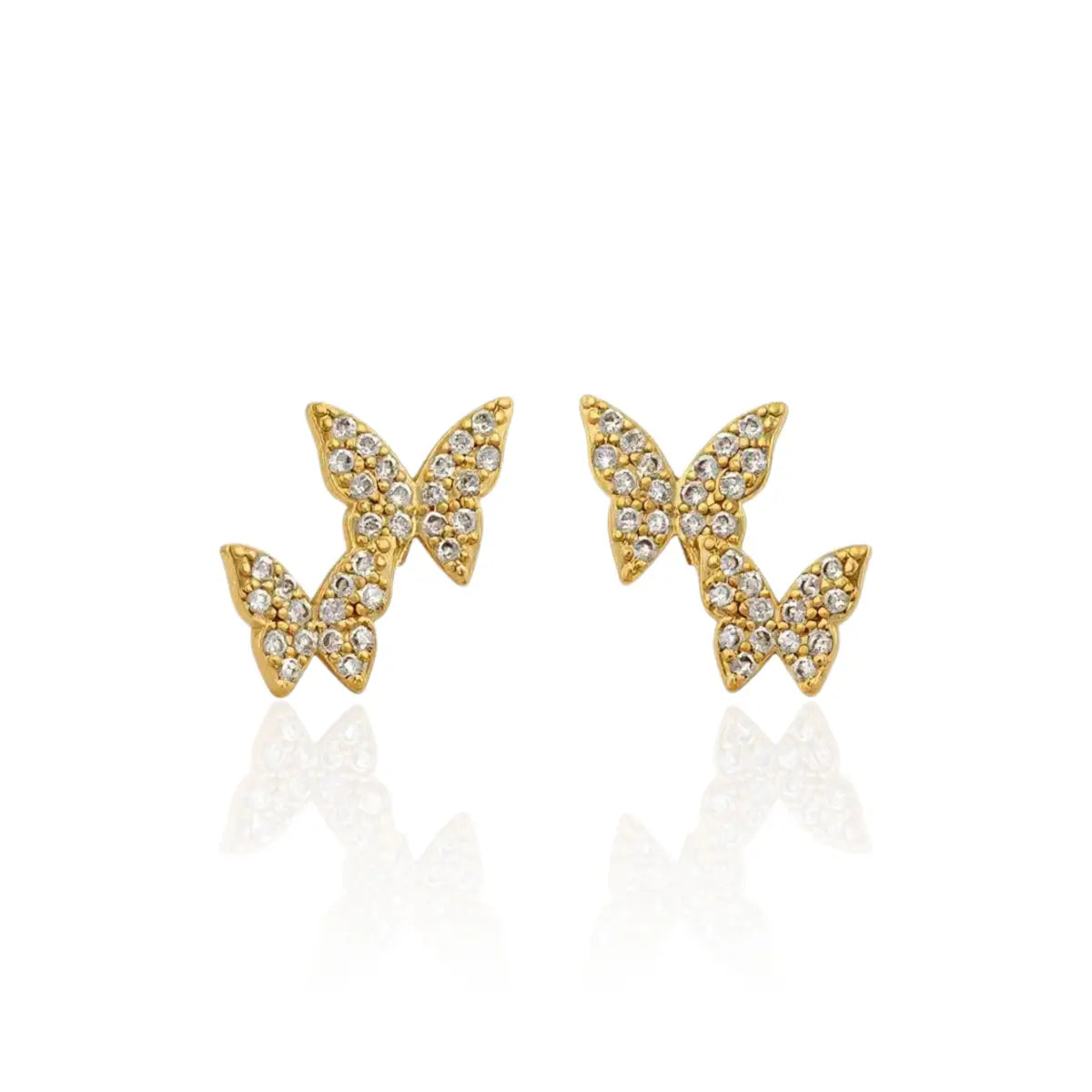 Brinco Borboletas com Zircônias Cravejadas Banhado a Ouro 18K