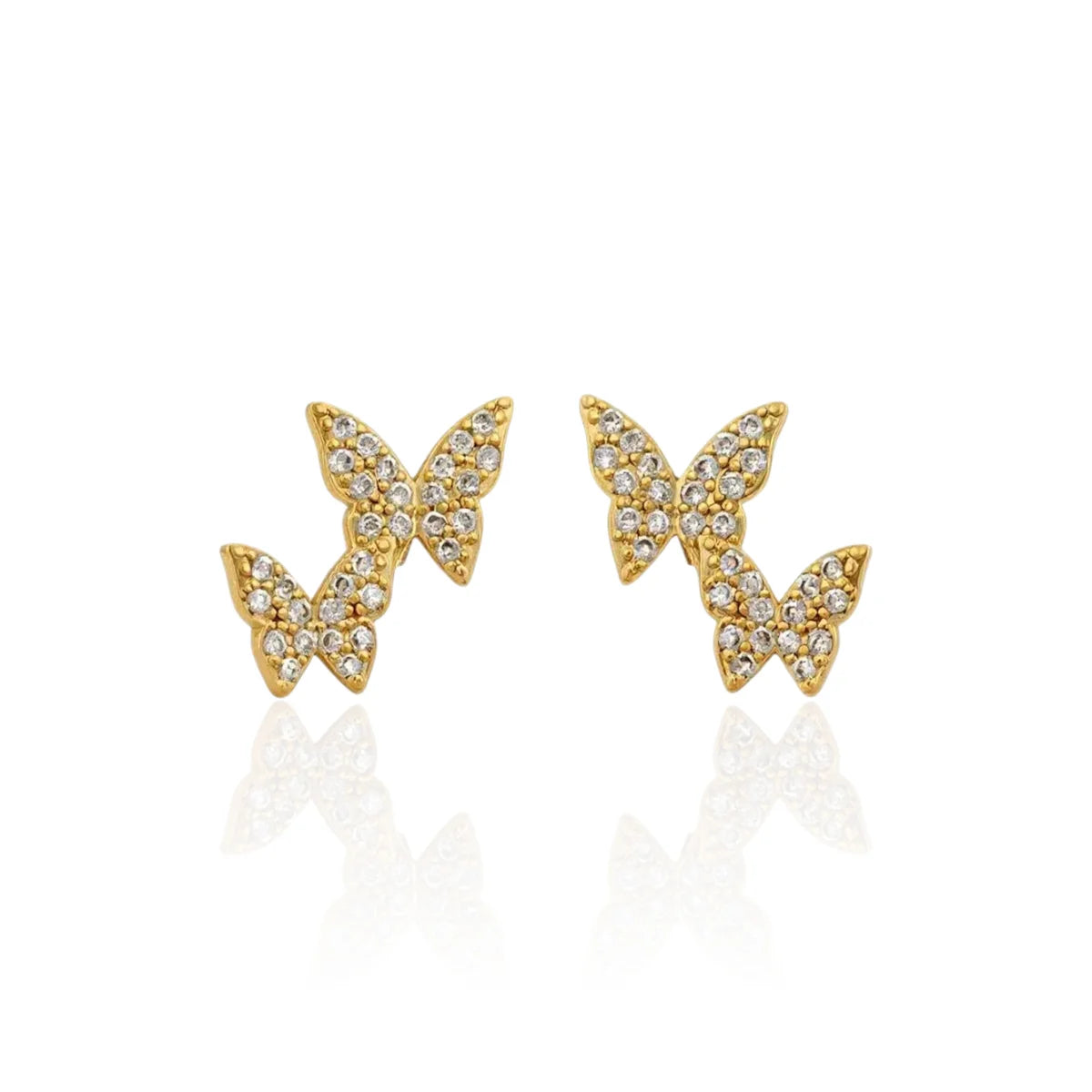 Brinco Borboletas com Zircônias Cravejadas Banhado a Ouro 18K