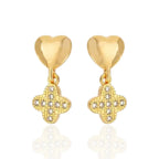 Brinco Coração com Trevo Cravejado Banhado a Ouro 18K