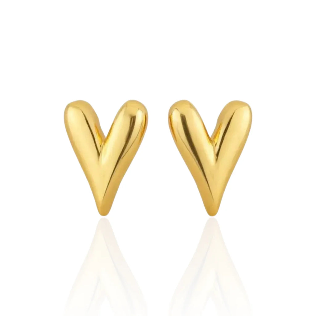 Brinco Coração Orgânico Liso Moderno Banhado a Ouro 18K