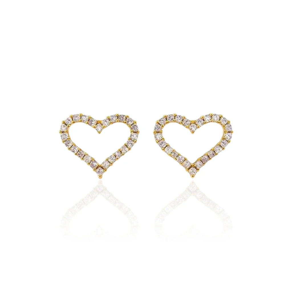 Brinco Coração Vazado Zircônia Cravejado Banhado a Ouro 18K