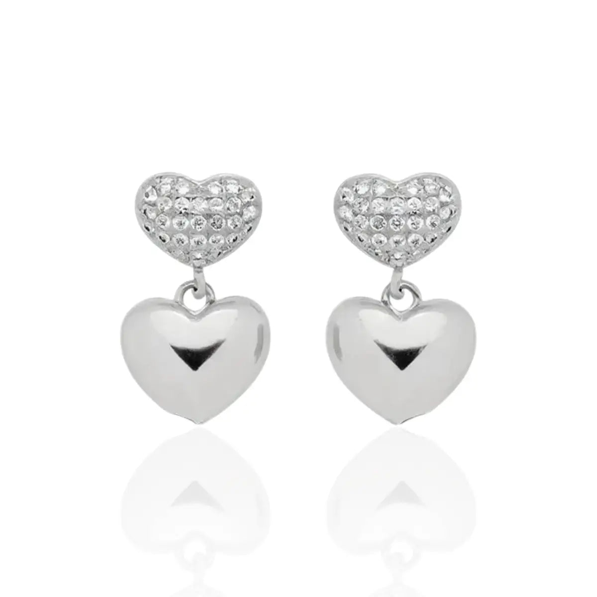 Brinco Corações Cravejado com Zircônias Médio em Prata 925