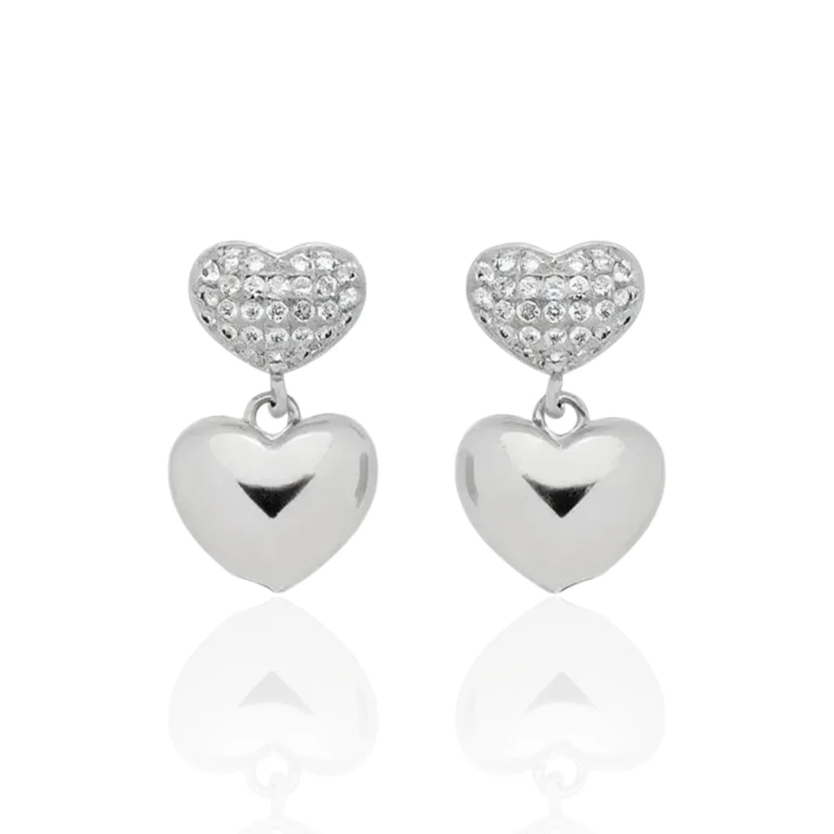 Brinco Corações Cravejado com Zircônias Médio em Prata 925