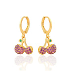 Brinco Cravejado Cereja com Fecho Banhado a Ouro 18K