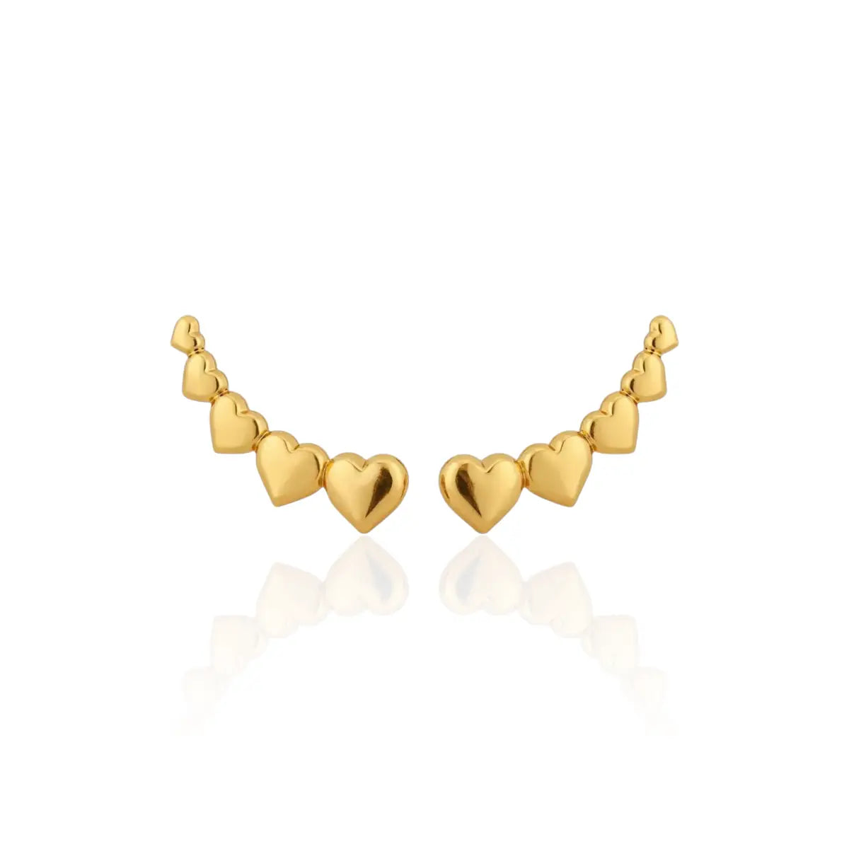 Brinco Ear Cuff Cinco Corações Médio Banhado a Ouro 18K