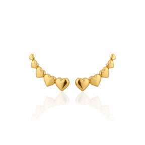 Brinco Ear Cuff Cinco Corações Médio Banhado a Ouro 18K