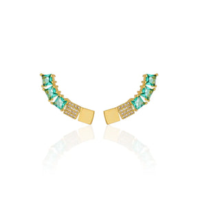 Brinco Ear Cuff Quadradinhos Zircônias Banhado a Ouro 18K