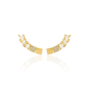 Brinco Ear Cuff Quadradinhos Zircônias Banhado a Ouro 18K