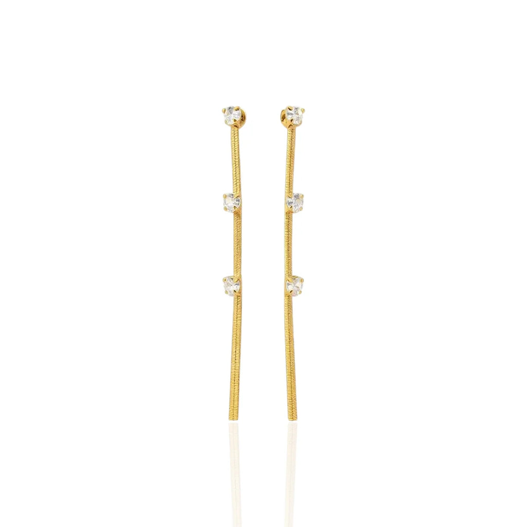 Brinco Fita Pedras Zircônias Cravejada Banhado a Ouro 18K