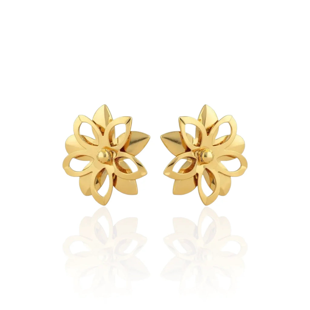 Brinco Flor Detalhado Médio Redondo Banhado a Ouro 18K