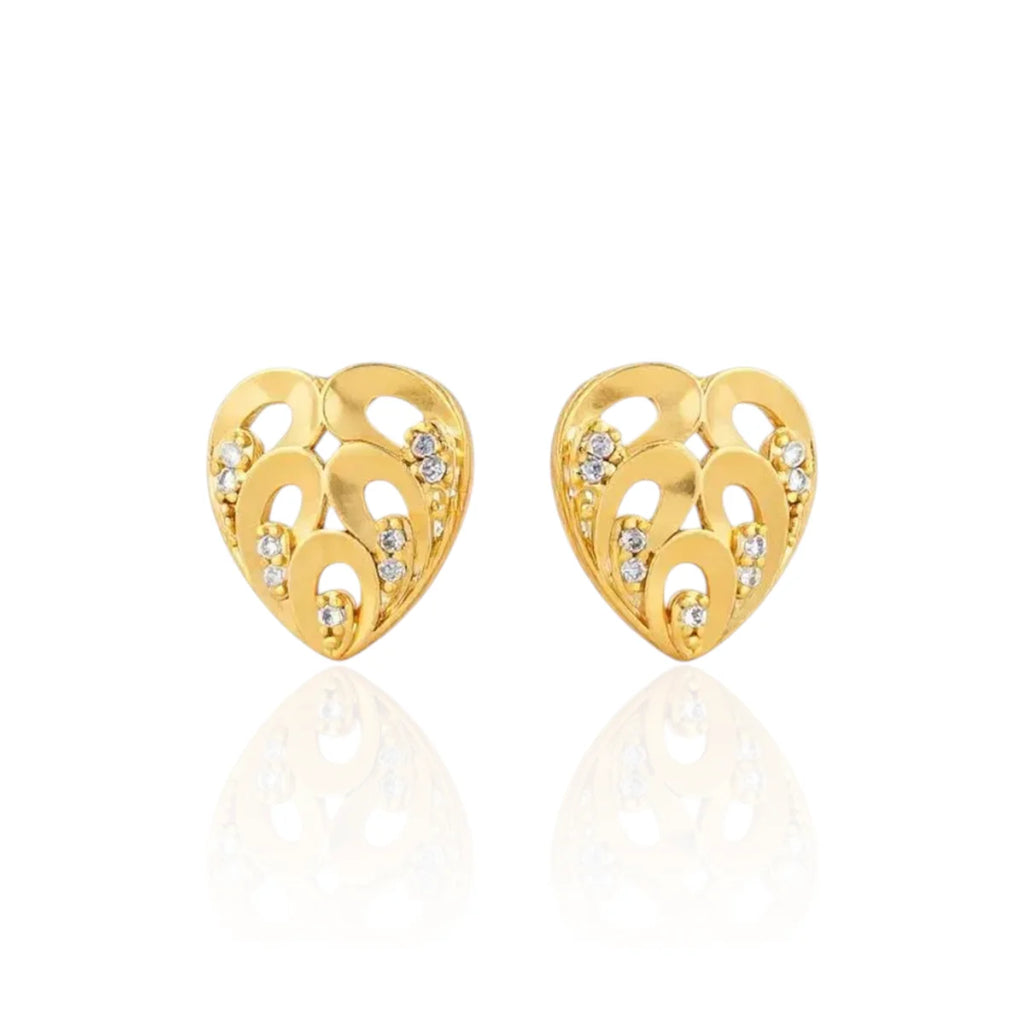 Brinco Folha com Pedrinhas Cravejado Banhado a Ouro 18K