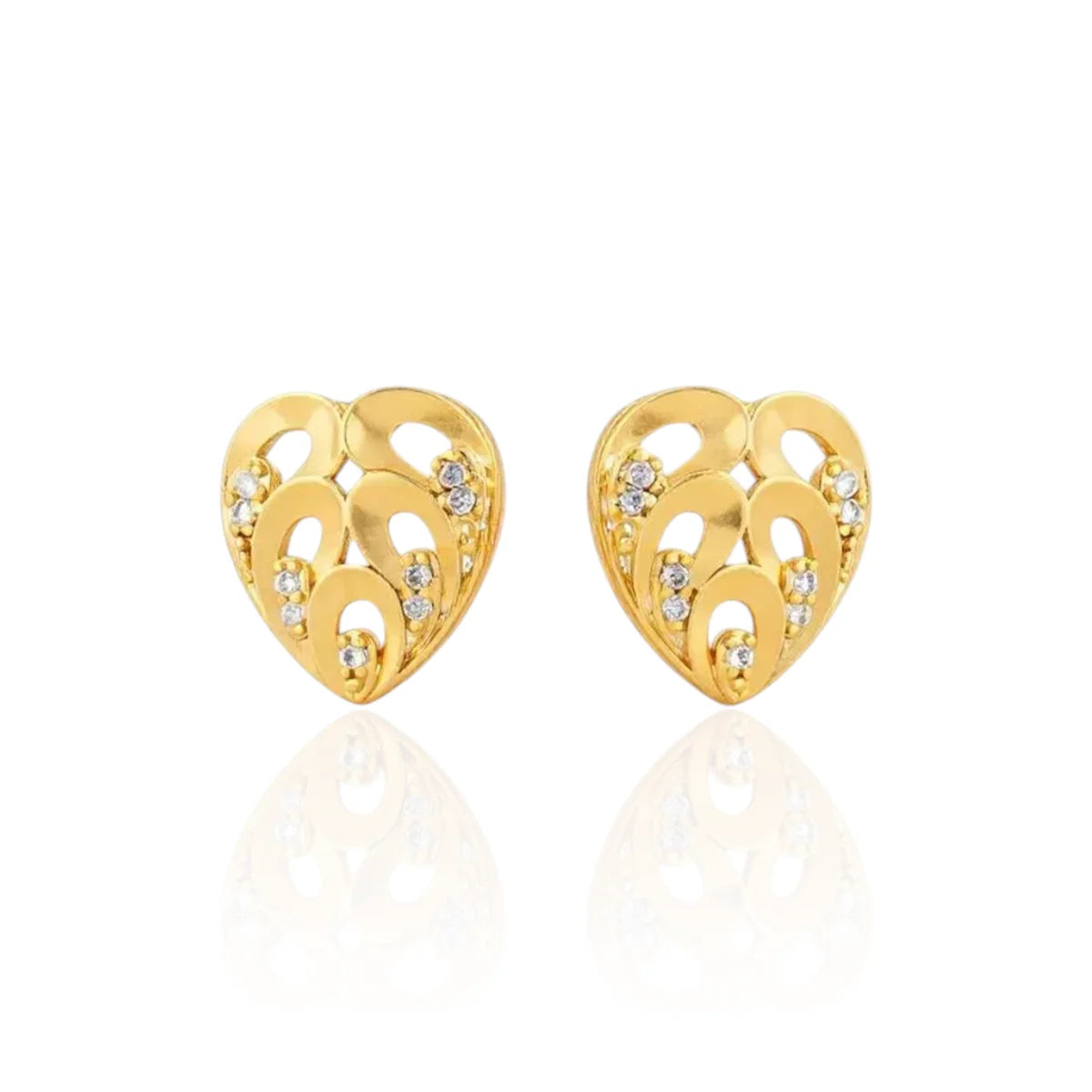 Brinco Folha com Pedrinhas Cravejado Banhado a Ouro 18K