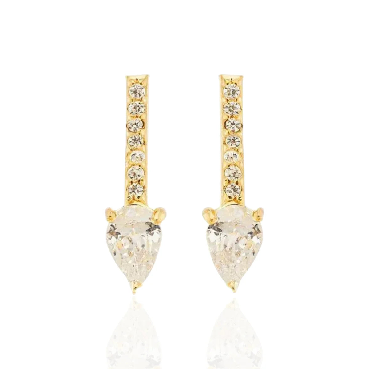 Brinco Gota Pedra Zircônia Cor Cristal Banhado a Ouro 18K