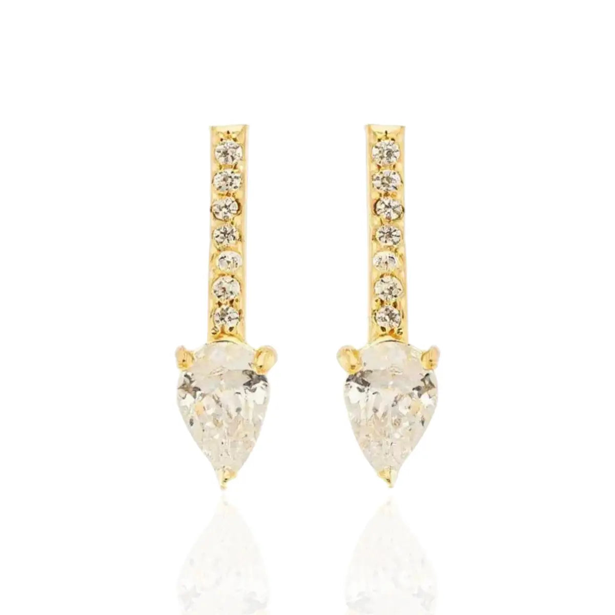 Brinco Gota Pedra Zircônia Cor Cristal Banhado a Ouro 18K