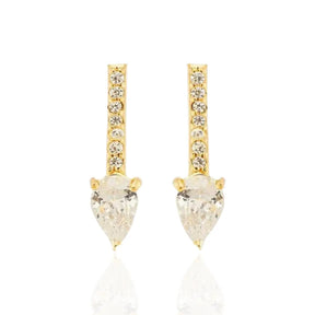 Brinco Gota Pedra Zircônia Cor Cristal Banhado a Ouro 18K
