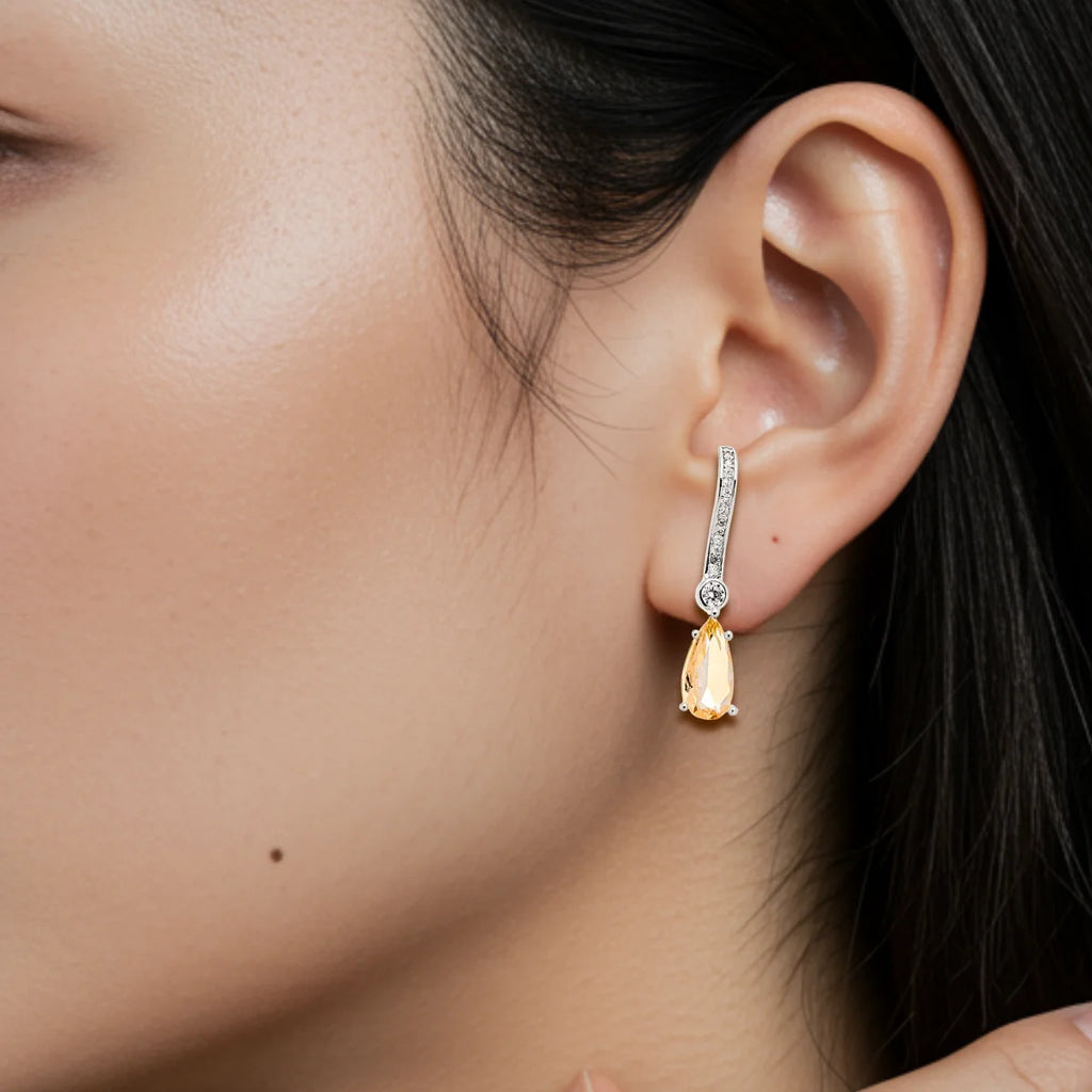 Brinco Gota Pedra Zircônia Rose Médio em Prata 925