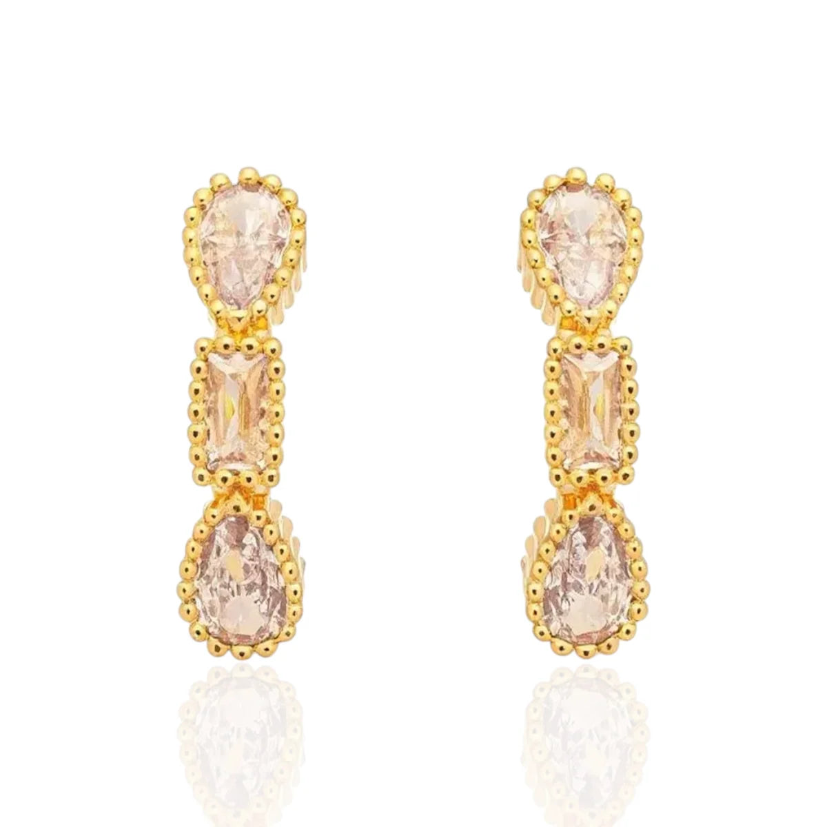 Brinco Pequeno Gotas Retângulo Zircônias Banhado a Ouro 18K