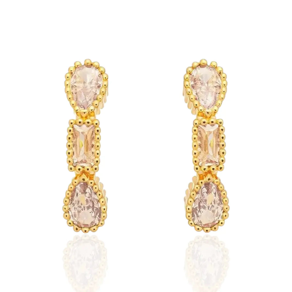 Brinco Pequeno Gotas Retângulo Zircônias Banhado a Ouro 18K