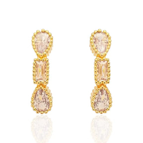 Brinco Pequeno Gotas Retângulo Zircônias Banhado a Ouro 18K